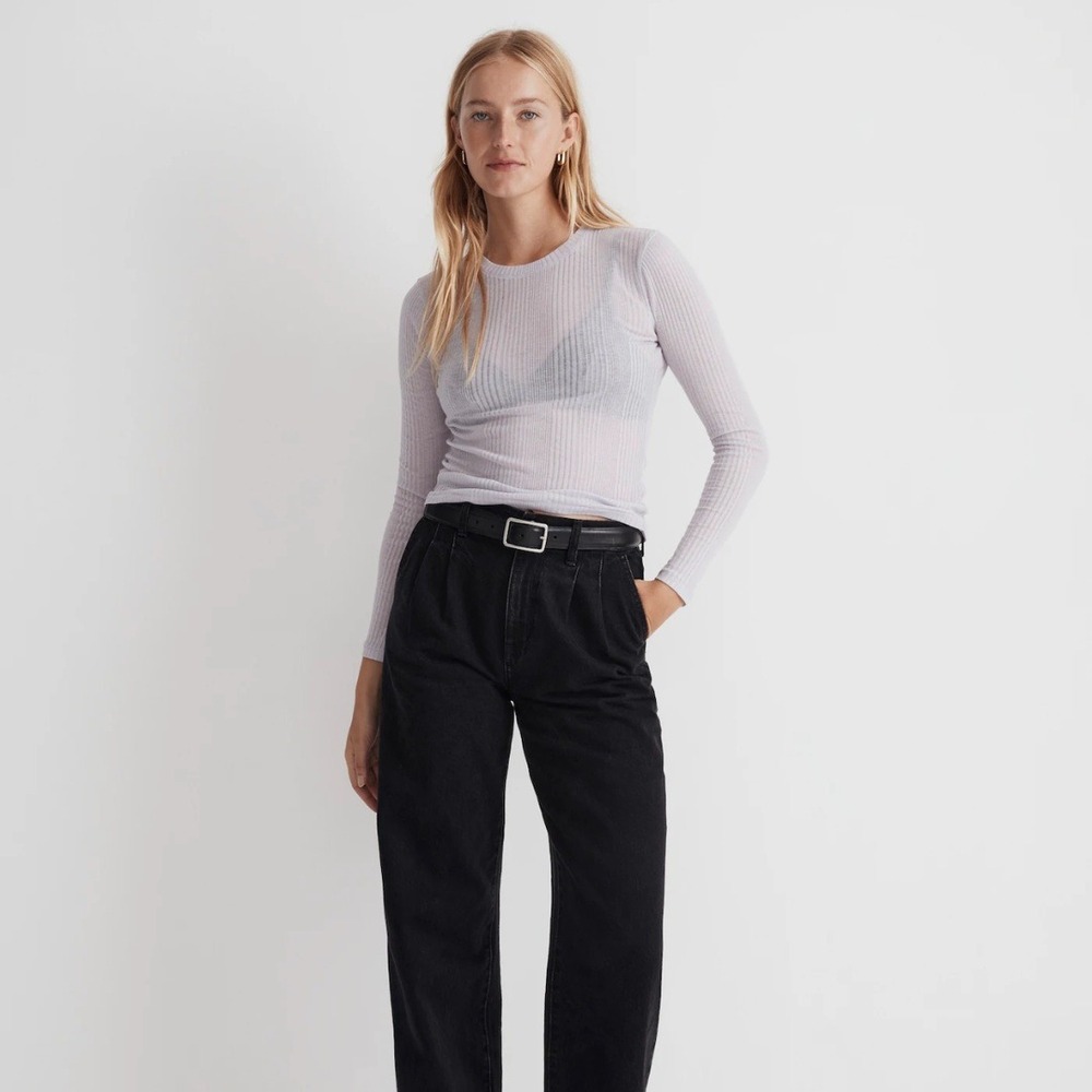 Madewell | Variegated Ribbed Semi-Sheer Long Sleeve Tee in Dusty‎ Lavender